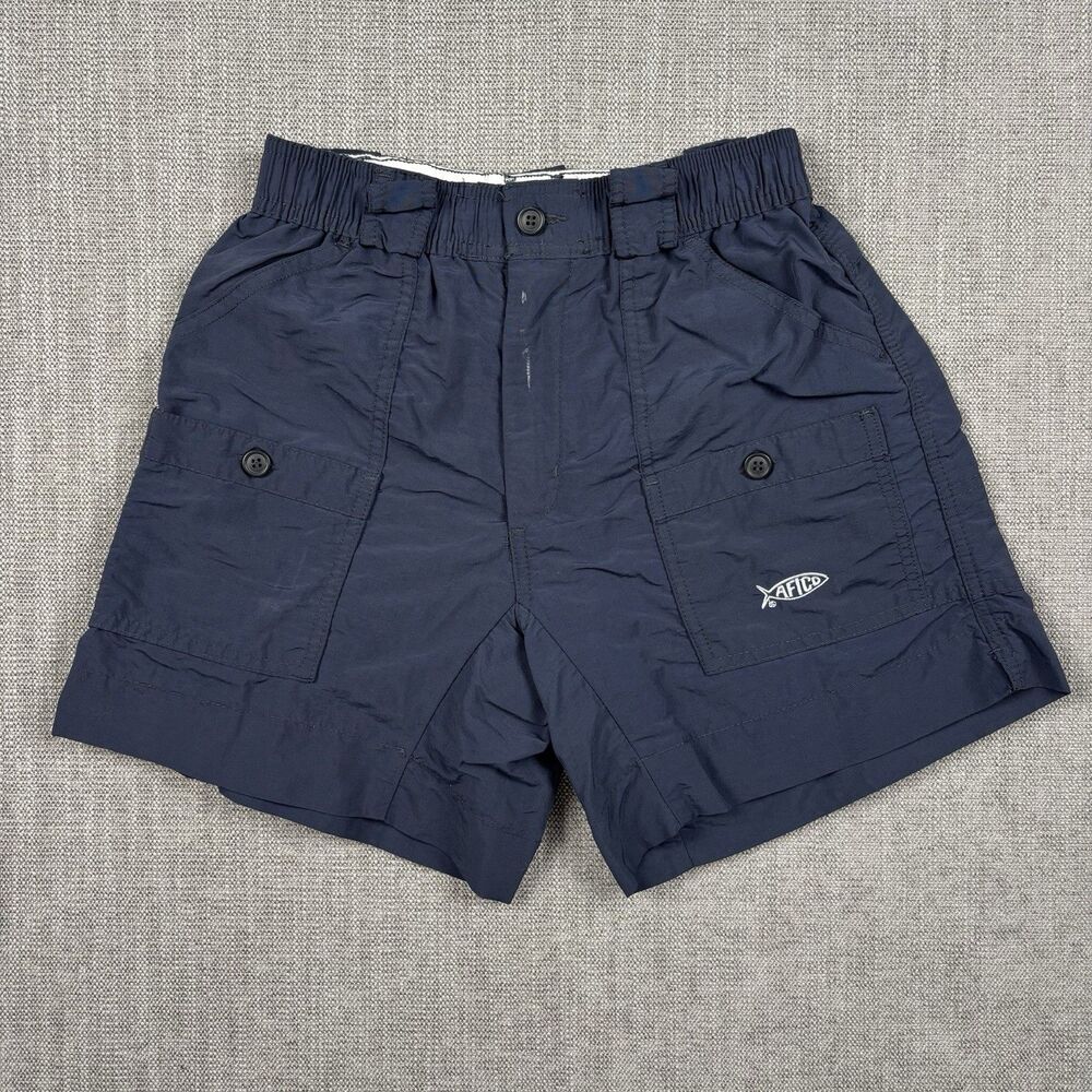 AFTCO Fishing Shorts Men's 28 Navy Blue 5.5” Inseam Cargo Pockets Outdoor Nylon